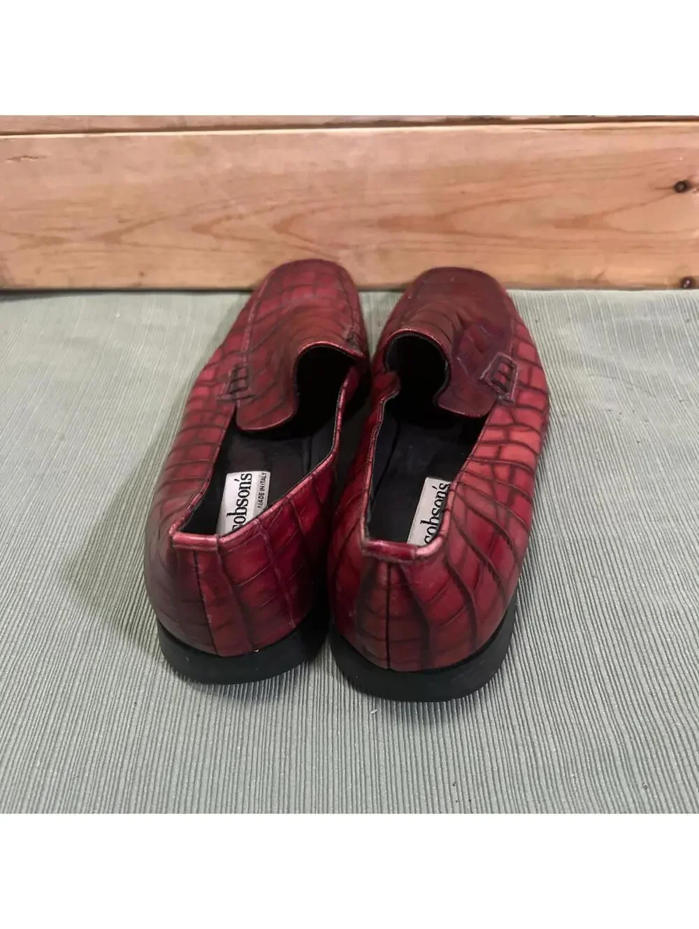 Jacobson's Vintage Oxblood Croc Embossed Leather Mens Loafers Size 8 M